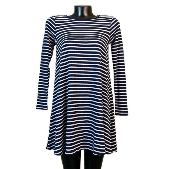 LA Made Revolve NWT Womens Mini Swing Dress Long Sleeve sz S Dark Striped NEW - Picture 1 of 4